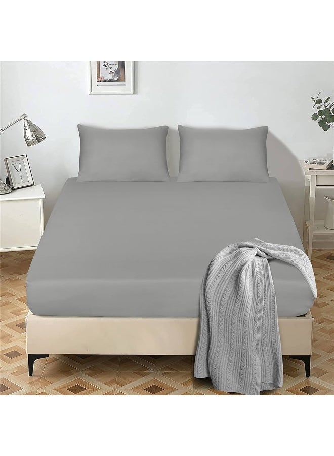 طقم ملاءات سرير فاخر بلون رمادي فاتح مريح (3 قطع) - 160 سم - Image 3